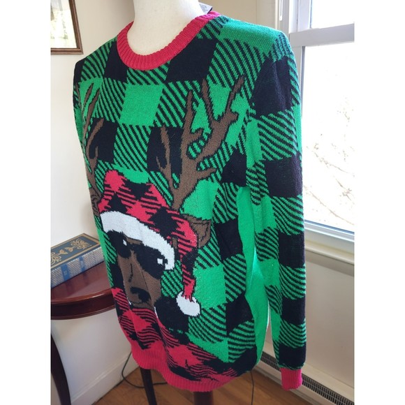 Ugly Christmas Sweater Party Reindeer Holiday Tacky Cute Hipster Measurements ⬇️ - Picture 8 of 12